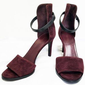 Vince Womens Ankle Strap Open-toe Heels in Burgundy Suede Leather